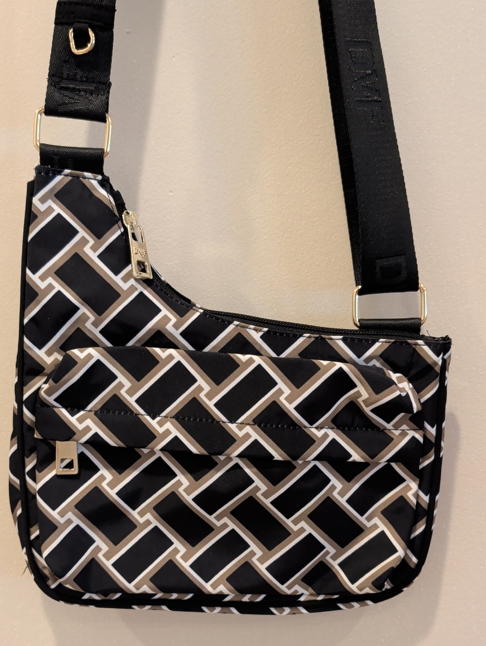 DVF x Target Geometric Black and Taupe Crossbody Bag with Adjustable Strap